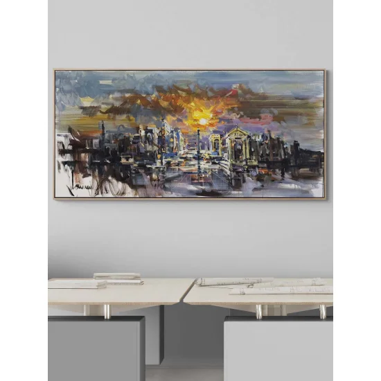 Güneşin Ardındaki Şehir Yağlı Boya Tablosu