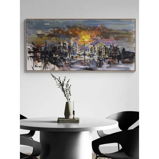 Güneşin Ardındaki Şehir Yağlı Boya Tablosu