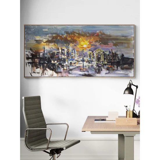 Güneşin Ardındaki Şehir Yağlı Boya Tablosu