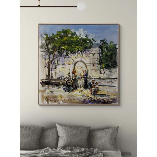 Waiting by the Fountain Oil Painting