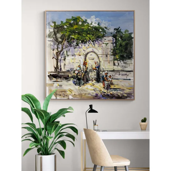 Waiting by the Fountain Oil Painting