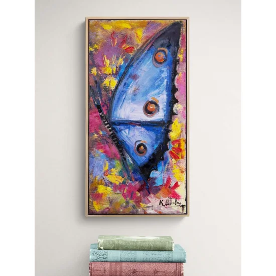 Mavi Bir Kelebek Yağlı Boya Tablosu