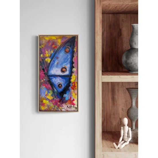 Mavi Bir Kelebek Yağlı Boya Tablosu
