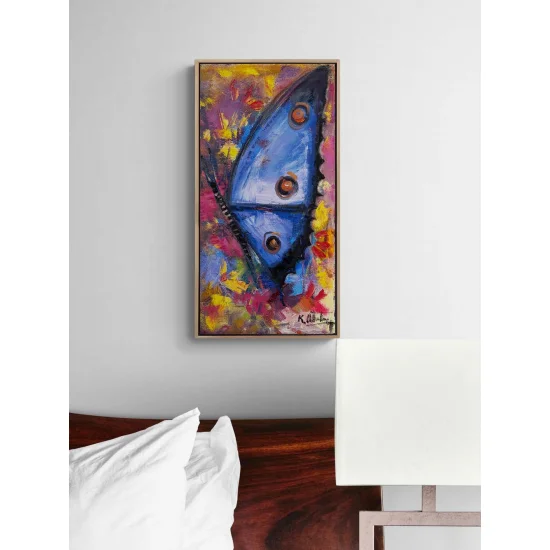 Mavi Bir Kelebek Yağlı Boya Tablosu