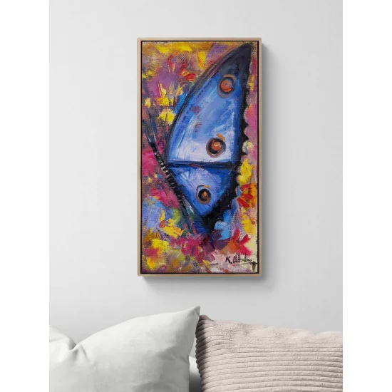 Mavi Bir Kelebek Yağlı Boya Tablosu
