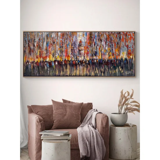 Crowds at Galata Tower Oil Painting