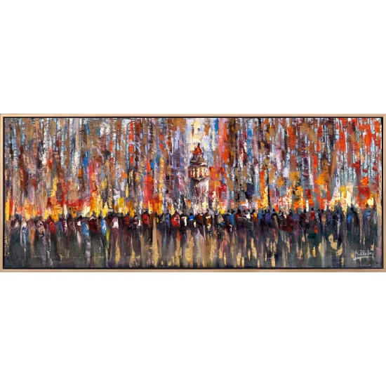 Crowds at Galata Tower Oil Painting