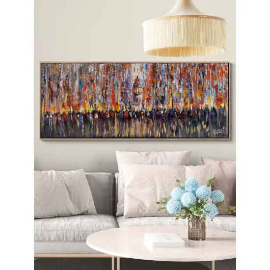 Crowds at Galata Tower Oil Painting