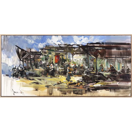 Köy Kahvesinde Yağlı Boya Tablosu