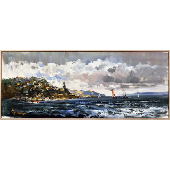 Sahil Kasabasında Gün Yağlı Boya Tablosu