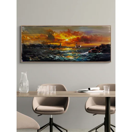 Gün Son Işığında Deniz Yağlı Boya Tablosu