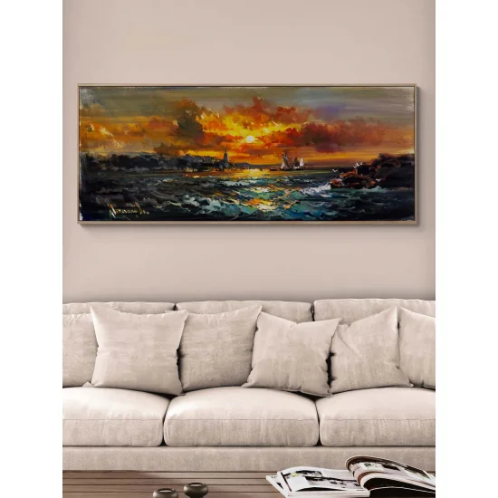 Gün Son Işığında Deniz Yağlı Boya Tablosu