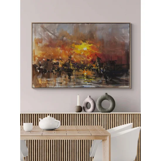 Günbatımında Liman Yağlı Boya Tablosu