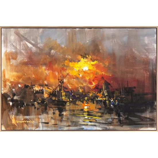 Günbatımında Liman Yağlı Boya Tablosu