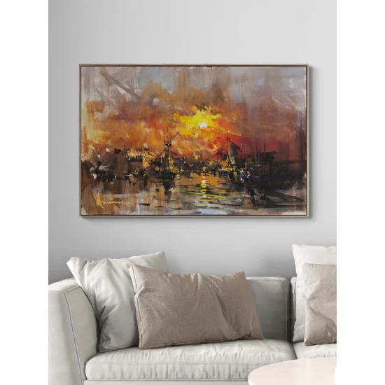 Günbatımında Liman Yağlı Boya Tablosu