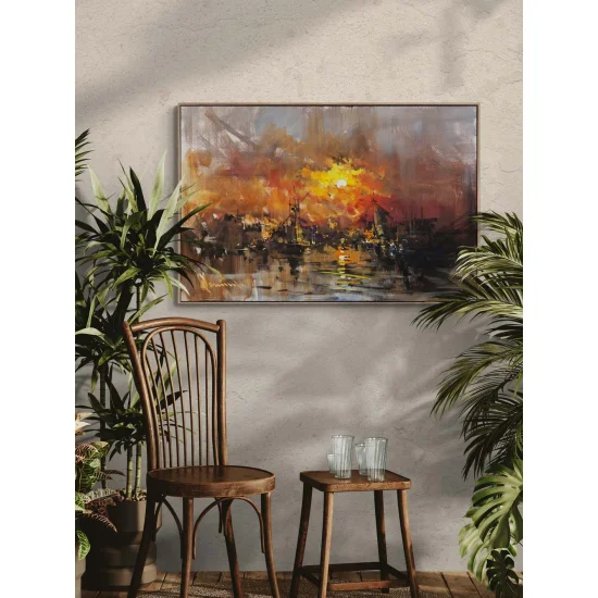 Günbatımında Liman Yağlı Boya Tablosu