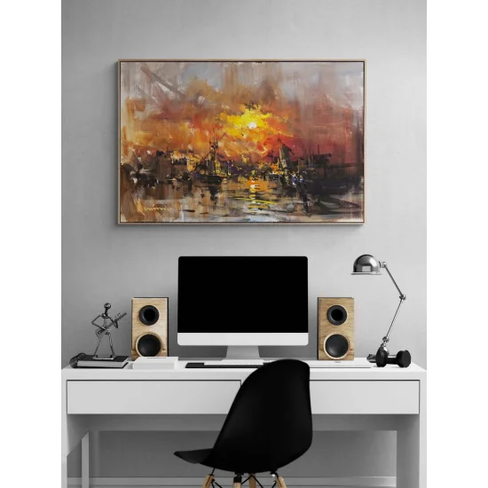 Günbatımında Liman Yağlı Boya Tablosu