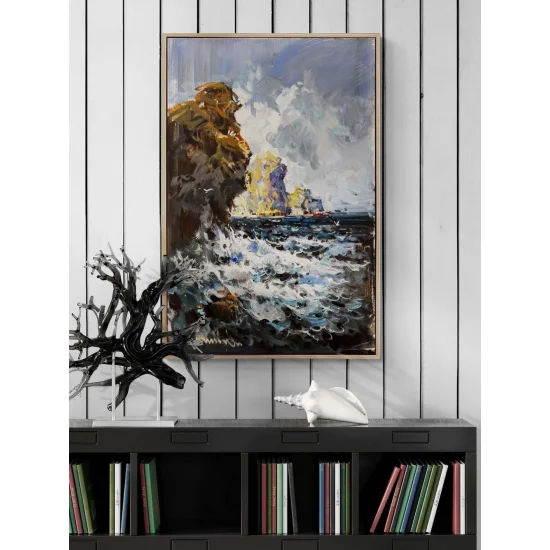 Kayalara Vuran Öfke Yağlı Boya Tablosu