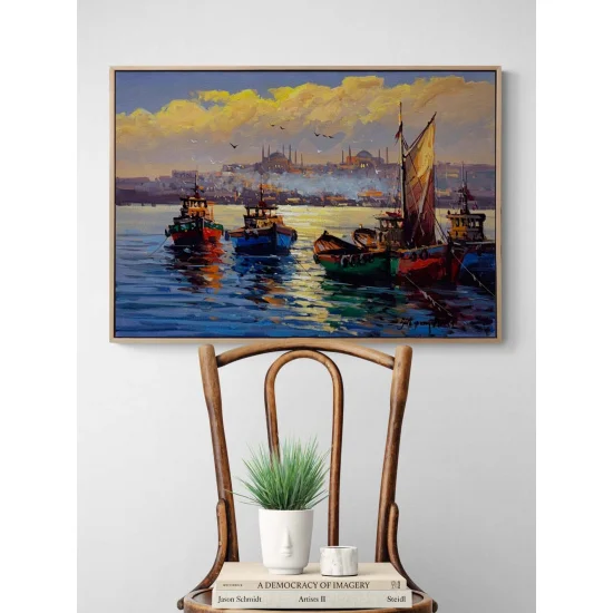 İstanbul Boğazı Akşam Yağlı Boya Tablosu