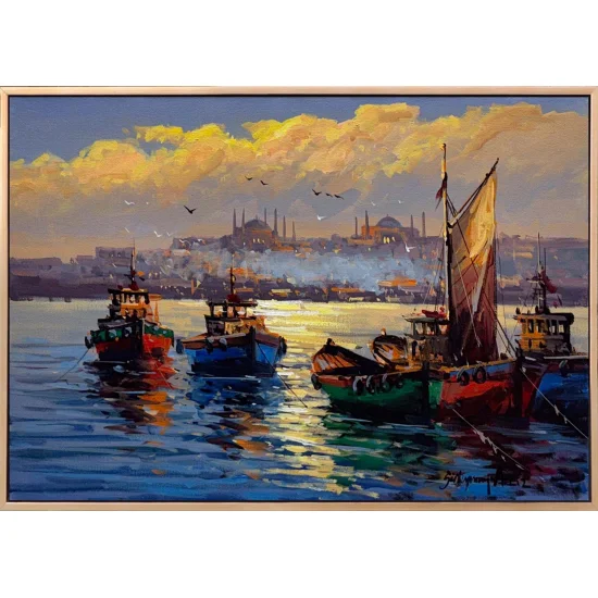İstanbul Boğazı Akşam Yağlı Boya Tablosu