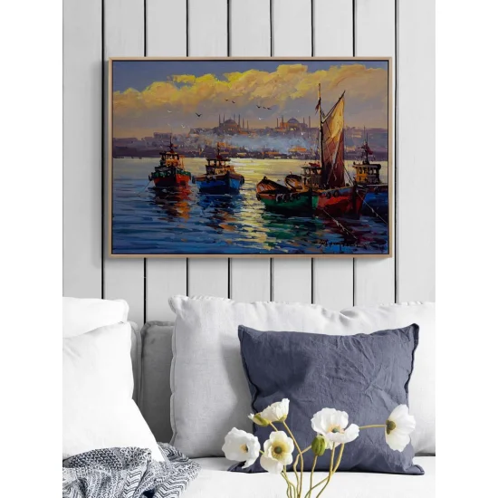 İstanbul Boğazı Akşam Yağlı Boya Tablosu