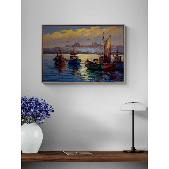 İstanbul Boğazı Akşam Yağlı Boya Tablosu