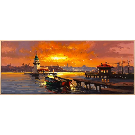 Ufka Doğru Kız Kulesi Yağlı Boya Tablosu