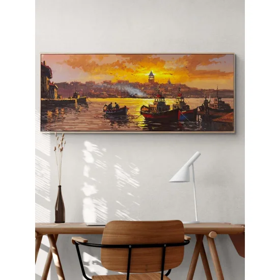 Gecede Boğaz Işıkları Yağlı Boya Tablosu