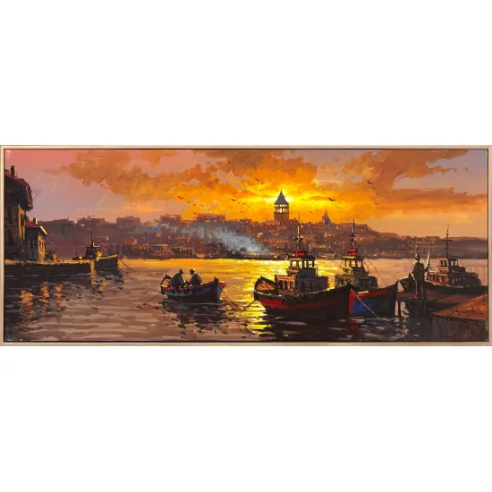 Gecede Boğaz Işıkları Yağlı Boya Tablosu