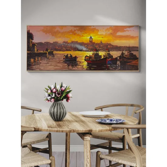 Gecede Boğaz Işıkları Yağlı Boya Tablosu