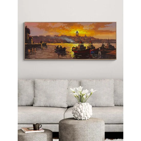 Gecede Boğaz Işıkları Yağlı Boya Tablosu