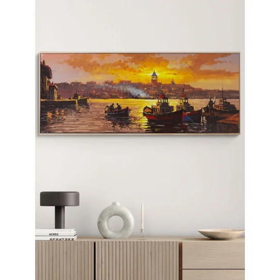 Gecede Boğaz Işıkları Yağlı Boya Tablosu