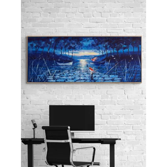 Mavi Ormanda Gece Yağlı Boya Tablosu