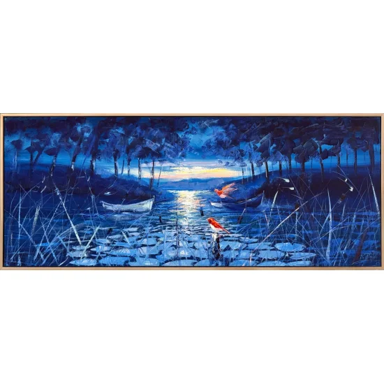 Mavi Ormanda Gece Yağlı Boya Tablosu