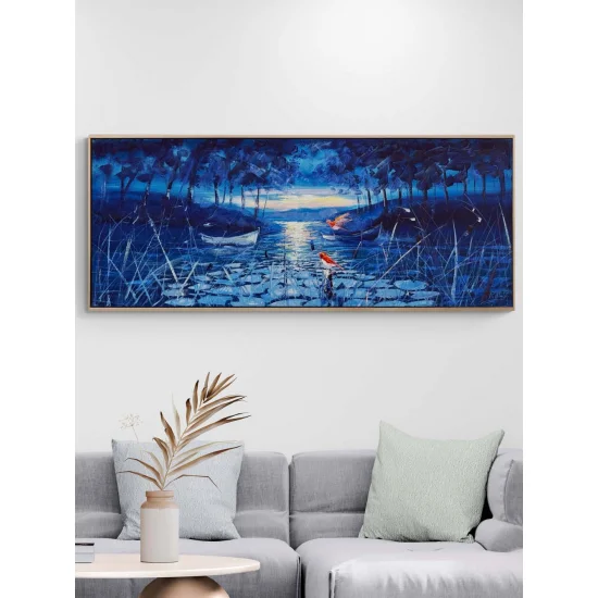 Mavi Ormanda Gece Yağlı Boya Tablosu