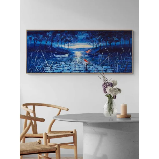 Mavi Ormanda Gece Yağlı Boya Tablosu