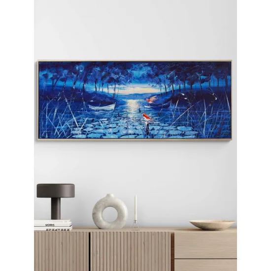 Mavi Ormanda Gece Yağlı Boya Tablosu