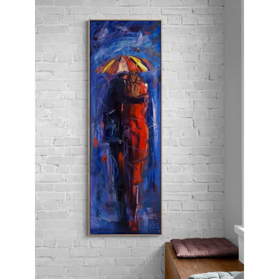 Yağmur Altında Aşk Yağlı Boya Tablosu