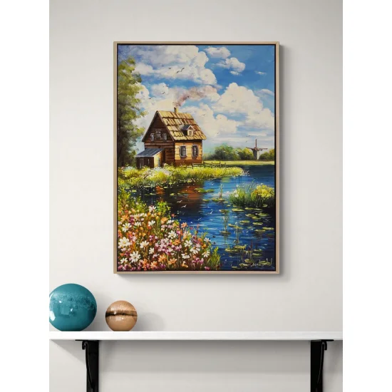 Göl Evinde Bahar Yağlı Boya Tablosu