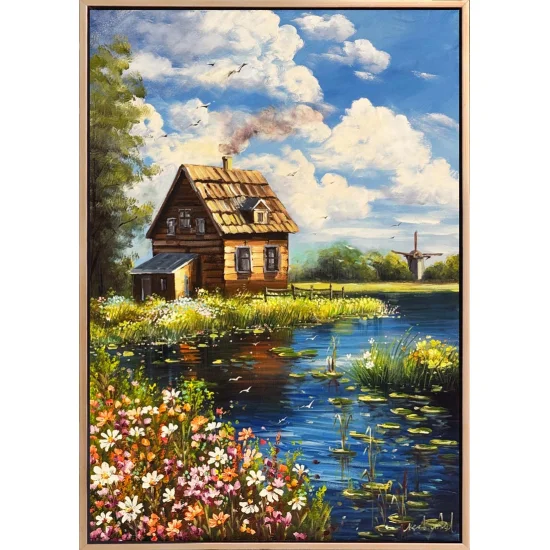 Göl Evinde Bahar Yağlı Boya Tablosu