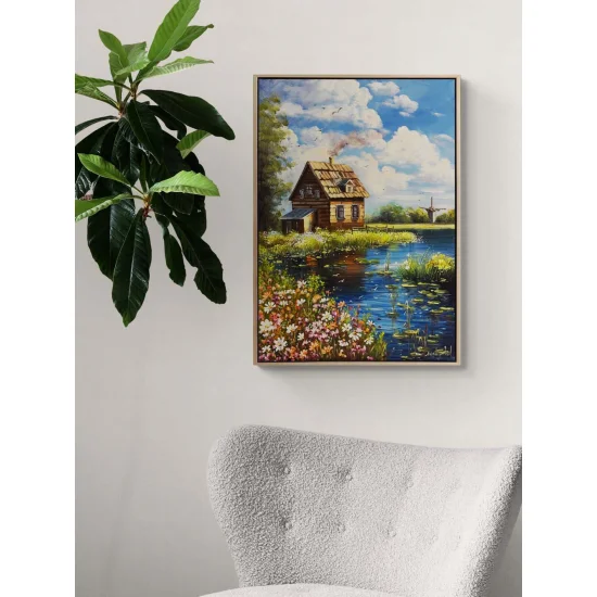 Göl Evinde Bahar Yağlı Boya Tablosu