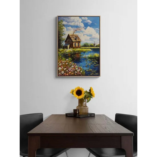 Göl Evinde Bahar Yağlı Boya Tablosu