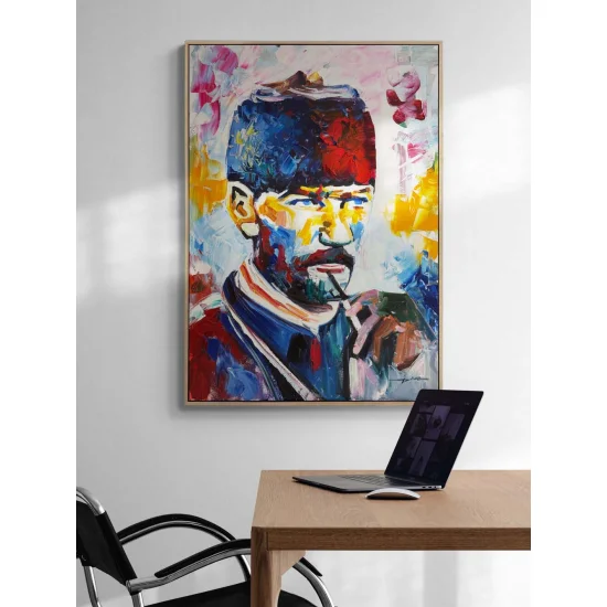 Kara Kalpakılı Atatürk Yağlı Boya Tablosu