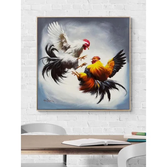 Horozların Çarpışması Yağlı Boya Tablosu