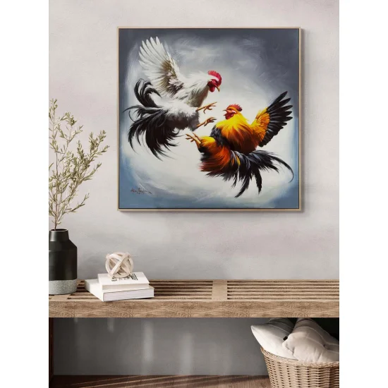 Horozların Çarpışması Yağlı Boya Tablosu