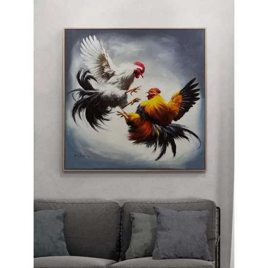 Horozların Çarpışması Yağlı Boya Tablosu