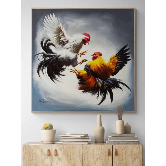 Horozların Çarpışması Yağlı Boya Tablosu