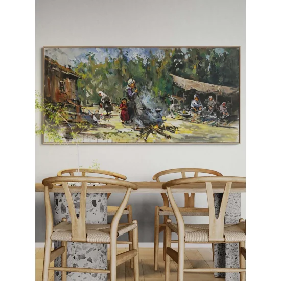 Köyde Bir Gün Yağlı Boya Tablosu