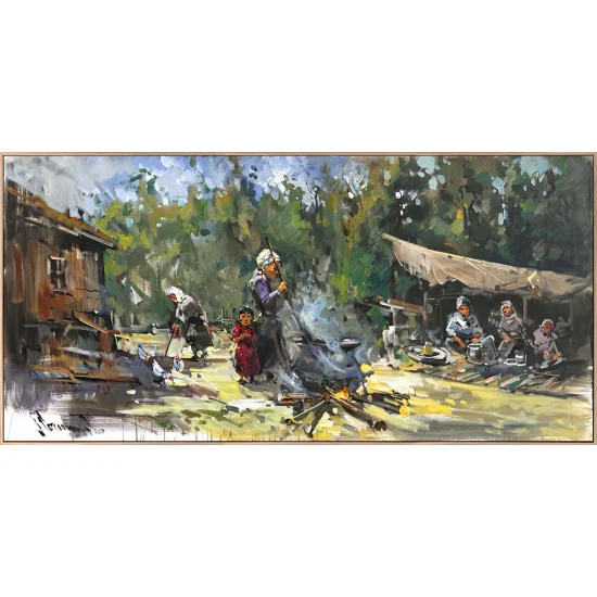 Köyde Bir Gün Yağlı Boya Tablosu