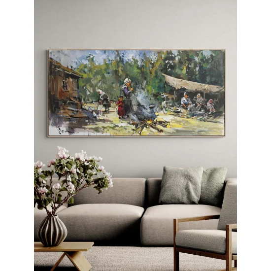 Köyde Bir Gün Yağlı Boya Tablosu